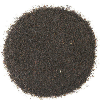 round picture of fine cut loose leaf tea black flavored tea